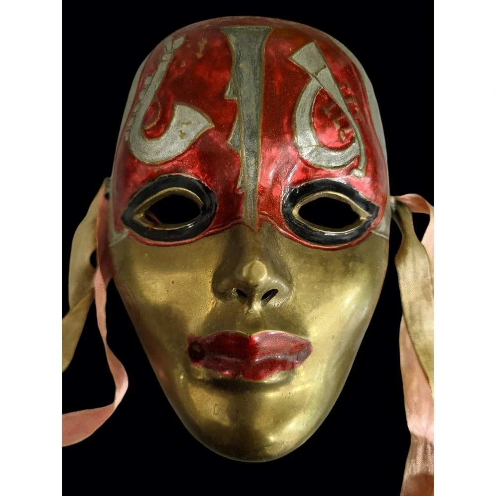 Vintage Mardi Gras Solid Brass Mask Jazz Band Saxophone Handpainted Wall Hanging